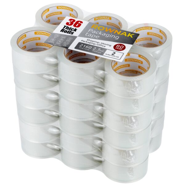 ROWNAK  Heavy Duty Clear Shipping Packaging Tape-36 Pack,  2.0 Inch Wide x 60 Yards, 2.7 Mil Thick - Image 2